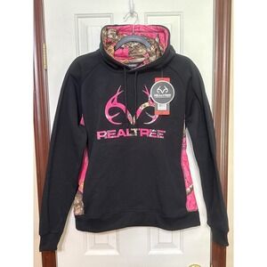 Realtree‎ Hoodie Pink Camo Accents Drawstring Pullover Sweatshirt Medium